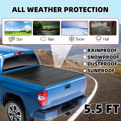 Hard Folding Truck Bed Tonneau Cover 5.5FT Short Box Replacement for Ford F-150 2015 2016 2017 2018 2019 2020 2021 2022 2023 2024 Tri-Fold Style Waterproof Tonneau Covers Vahaha