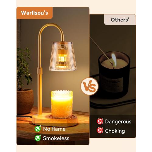 Adjustable Candle Warmer Lamp with Timer - Electric Light Wax Warming Dimmable Flameless Top Melter Heater Melting Heating Height Small Jar Candles Gifts Women Mom Birthday Home Desk Modern Decor