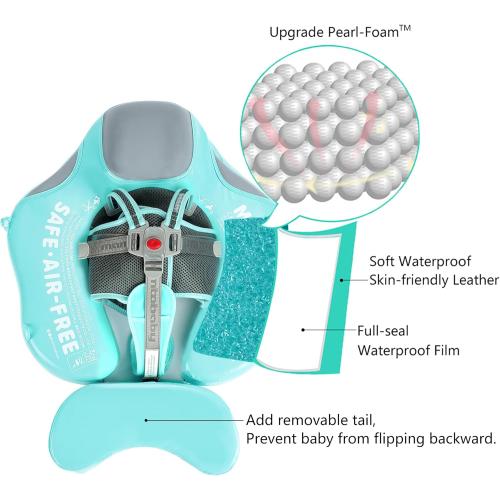 Mambobaby Float Add Tail Baby/Infant Swim Float with Canopy, Non-Inflatable Solid Upgrade Soft Waterproof Skin-Friendly Leather Material