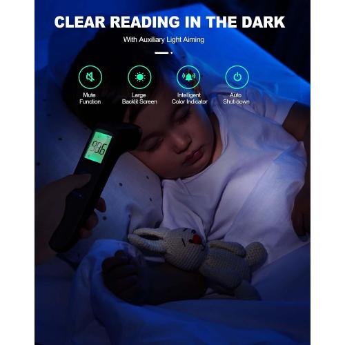 No-Touch Forehead Thermometer for Adults, Infrared Digital Baby Thermometer for Kids, Accurate Reading with Large Display, Mute Mode, Memory Recall, Fever Alarm