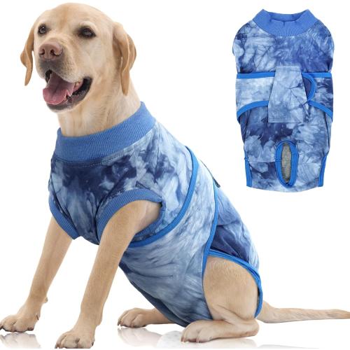 FUAMEY Recovery Suit for Dogs After Surgery,Soft Breathable Dog Bodysuit E-Collar & Cone Alternative Surgical Suit,Male Female Dog Neuter Spay Suits Anti Licking Wounds Onesie Blue Tie Dye XL