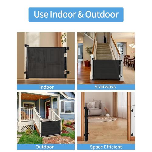 (2 Pack) Retractable Baby Gate for Doorways and Stairs, Mesh Safety Gate for Pet, Indoor & Outdoor Use, One-Hand Operation, Easy Installation, 33.6 Tall, Expands to 55 Wide（Black,33.6x55