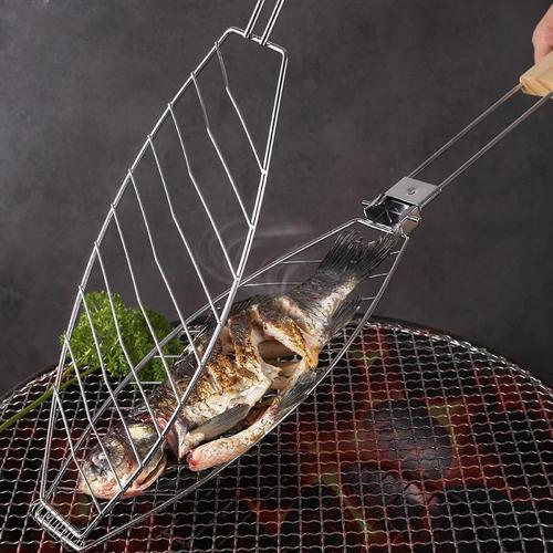 Fish Grilling Basket Fish Holder Kabob Salmon Shrimp Seafood Cage Rack with Oil Brushes
