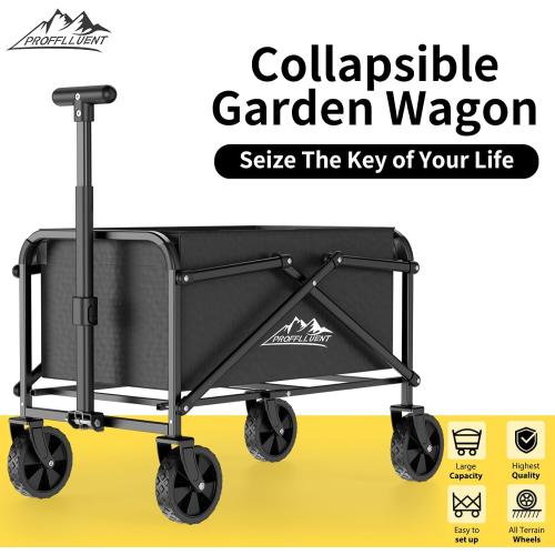 Color Black Collapsible Wagon Cart 220lbs Capacity, 4 Removable 360  Swivel Wheels & Adjustable, Waterproof 600D Oxford Fabric & MDF Base, All-Terrain Portable Utility Cart for Shopping, Garden