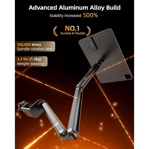 KU XIU [Upgrade Magnetic Wireless Charging Stand for iPad Pro 13 M4/M5 Only, Aluminum Alloy Tablet iPad Arm Mount Holder for Desk, 360° Adjustable Foldable Tablet Stand with 2M USB C Cable