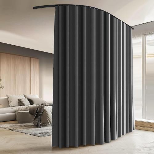 Room Divider Curtains with Ceiling Curtain Track Set Window Curtain for Bedroom,Living Room Total Blackout Thermal Insulated Privacy Ceiling Track Curtain W 15 × H 9 FT Deak-Grey drape&Black track