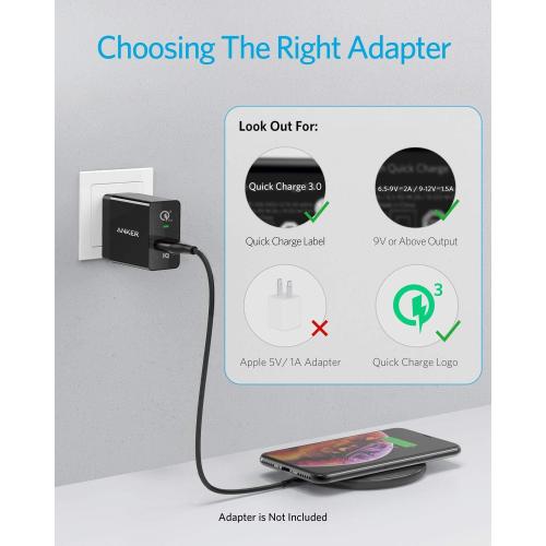 Anker 313 Wireless Charger (Pad), Qi-Certified, 10W Max Fast Charging for Samsung, Compatible with iPhone 16 Plus/15 Plus/14 Plus/12, AirPods (No AC Adapter, Not MagSafe Magnetic Charging Compatible)