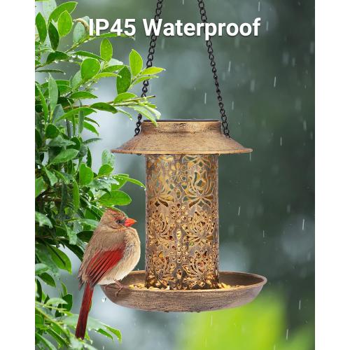 Bronze SWEETFULL Solar Bird Feeder for Outdoors Hanging, Metal Wild Bird Feeder for Cardinals Solar Garden Lantern with S Hook as Gift for Bird Lovers