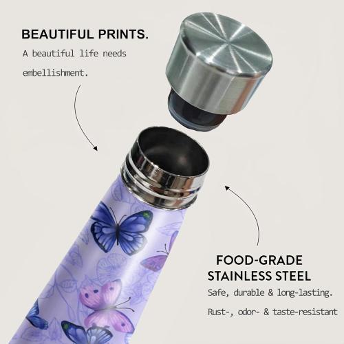 16 oz Butterfly Stainless Steel Water Bottle, Leak Proof Cola Shape Thermo, Insulated Sports Flask Travel Coffee Mug Cup Tumbler, Gifts for Woman Animal Lovers