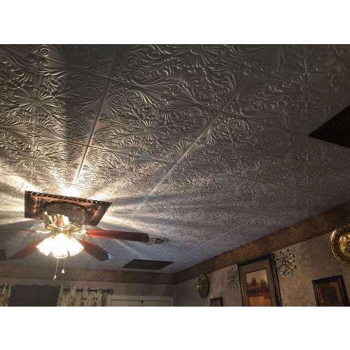 Color White Set of 8 A La Maison Ceilings R139 Spanish Silver Foam Glue-up Ceiling Tile (21.6 sq. ft./Case), Pack of 8, Plain White