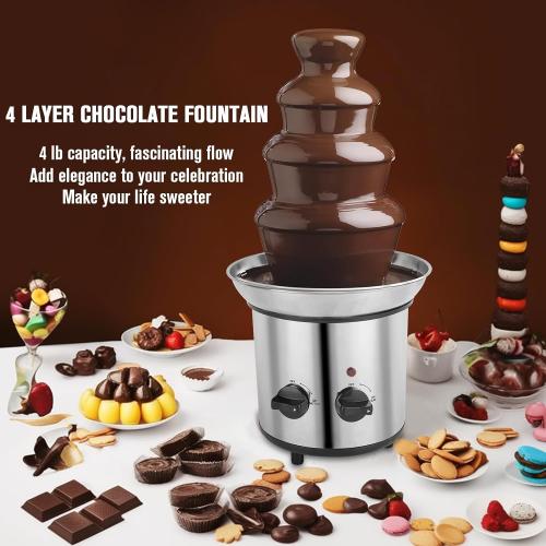 SILVER Chocolate Fountain, 4 Tier Chocolate Fondue Fountain Electric Melting Machine for Parties, Nacho Cheese, Ranch, Sauce, Wedding, Chocolate Fountain Machine with 4pcs Stainless Steel Forks(4 LB)