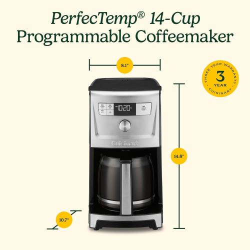 Cuisinart Coffee Maker, 14-Cup PerfecTemp Programmable Coffee Machine Glass Carafe with 1-4 Cup Setting, Brew Strength Control, Brew Pause, and Over Ice Function, Stainless Steel, DCC-3500SS