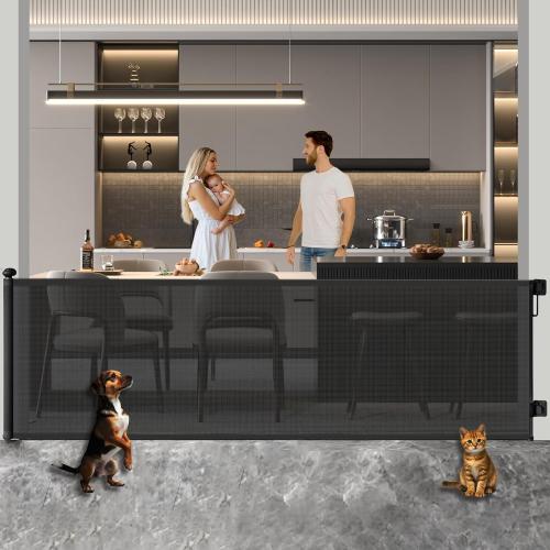 Huafly 138 Inch Retractable Baby Gates Extra Wide for Large Openings, Child Gates, Safety Gates, Extra Long Dog Gates on Doorways, Stairs, Outdoor, Indoor (Black, 138 Inch)