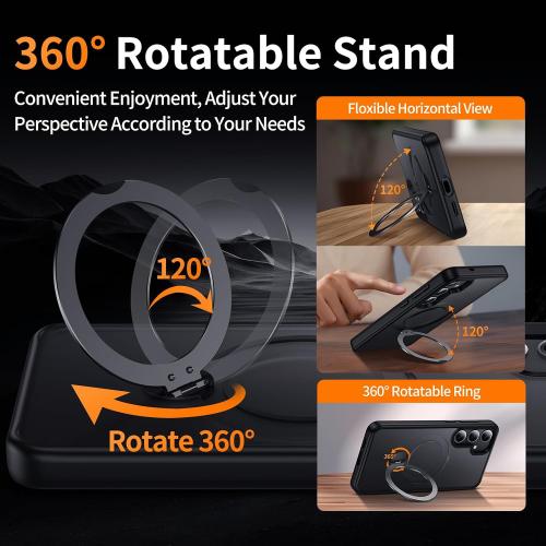 for Samsung Galaxy S24  Plus Case,Compatible with Magsafe,with 360°Rotatable Magnetic Ring Stand [Wireless Charging],Matte Translucent Slim Soft Edge Phone Kickstand,Black