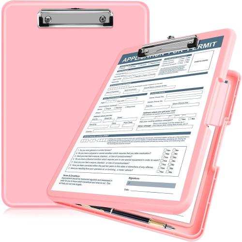 ANZNKU Clipboard with Storage 13x9.6in Storage Clipboard Heavy Duty, Plastic Clip Board with Side Opening, Nursing Clipboards Foldable, Letter Size Smooth Writing for Work, Study(Light Pink)