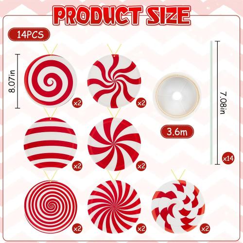 14 PCS Candy Cane Christmas Tree Decorations, 8 in Large Peppermint Lollipop Christmas Picks for Tree, Double Sided Red White Candy Ornaments for Tree Topper Home Vase Xmas Decor