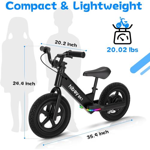Hiboy Electric Balance Bike for Kids, 12-Inch Tires, 5.6/9 mph, Adjustable Seat, Up to 4.9 Miles, Electric Bike for Kids Ages 3–5