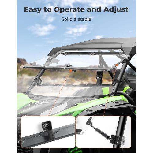 KEMIMOTO UTV Flip Windshield Compatible with 2020 2021 2022 2023 2024 2025 Kawasaki Teryx KRX 1000, Scratch Resistant 1/4 Thick Polycarbonate Hard Coated Front Full Windscreen