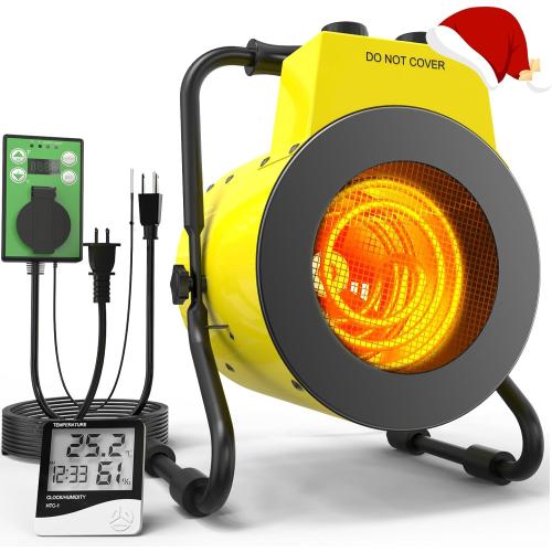 1500W Greenhouse Heater with Digital Thermostat, Outdoor Heater with Overheat Protection and 3-Second Rapid Heating Function, Outdoor Heaters for Patio Garage, Greenhouse, Flower House