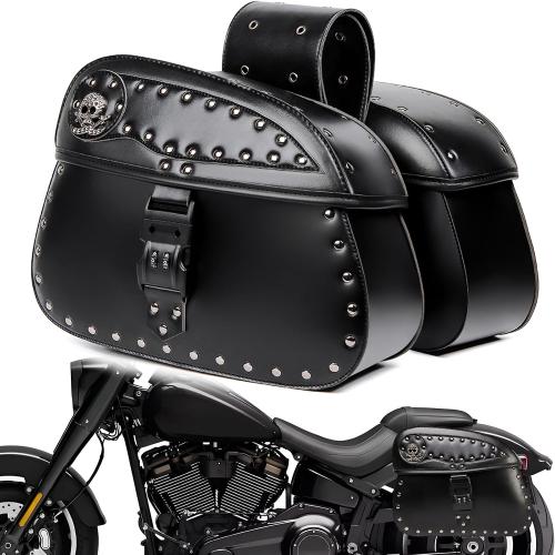 Motorcycle Saddlebags with Secure Lock, 30L Universal Powersports Side Saddle Bags, Waterproof Leather Saddlebag for Harley Sportster Dyna Softail Honda Shadow Rebel Yamaha Kawasaki Vulcan Cruiser