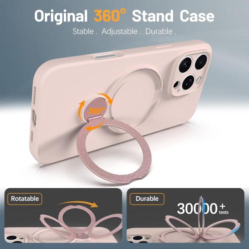 Upgraded 360° Spin for iPhone 13 Silicone case with Invisible Stand, Soft Anti-Scratch Microfiber Lining Inside Phone Cover with Kickstand Rotatable for Women and Men, Light Pink