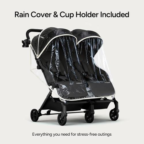 Mompush Lithe Double Stroller for Infant and Toddler, Lightweight Side by Side Twin Stroller, Only 25 lbs, 30-Inch Slim Fit Through Doorways, One-Step Fold, Independent Recline, UPF 50  Canopy