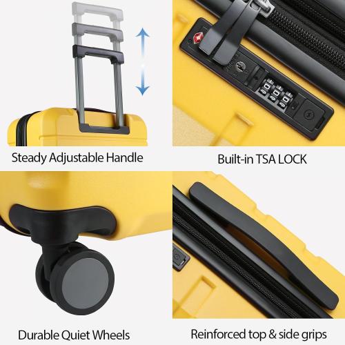 Yellow KROSER Hardside Expandable Carry On Luggage with Spinner Wheels & Built-in TSA Lock, Durable Suitcase Rolling Luggage with USB Port, Carry-On 20-Inch Yellow