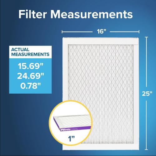 Filtrete 16x25x1 Air Filter MERV 12, MPR 1500 Certified Asthma & Allergy Friendly 2-Pack, AC Furnace HVAC Filters for Home, 3-Month Pleated Electrostatic (Actual Size 15.69 x 24.69 x 0.78 in)