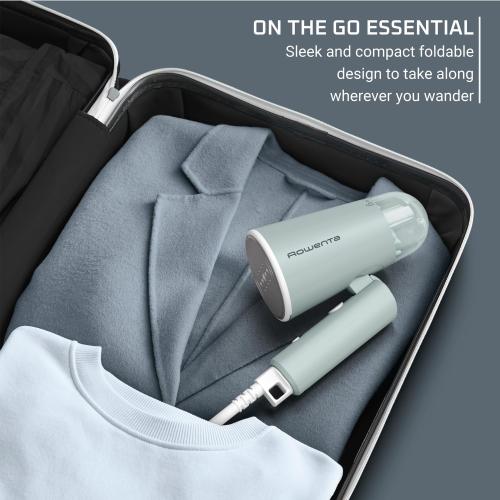 Rowenta Mini Travel Steamer for Clothes, Portable Handheld Steamer with 2.3 Oz Tank, Foldable, 1100 Watts, Ironing, Travel Essentials, Green, DR1014