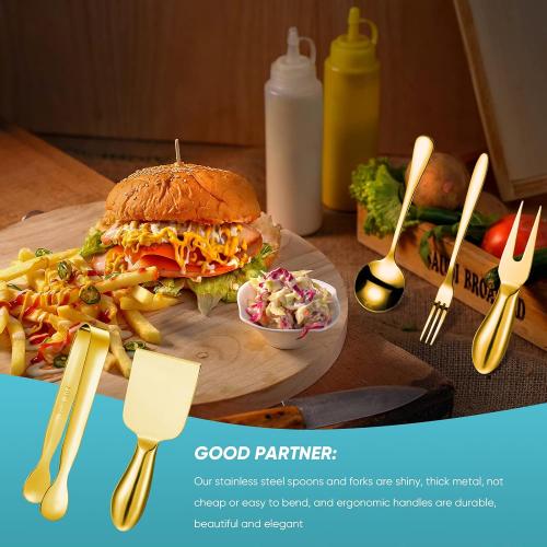 Patelai Charcuterie Board Accessories Cheese Spreader Knife Set Charcuterie Utensils Butter Knife Stainless Steel Mini Serving Tongs Spoons Appetizer Forks for Pastry(Golden,20 Pieces)