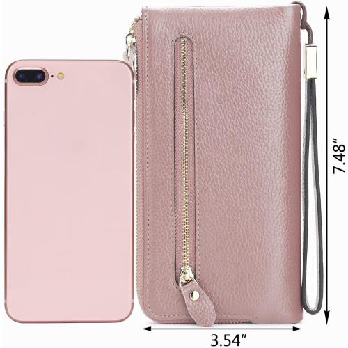 YALUXE Women's Genuien Leather Wristlet Handbag Wallet with 19 Card Slots Double Zipper Pockets for cash Cell Phone