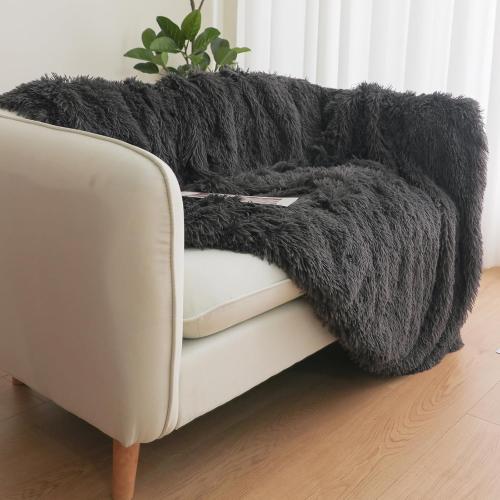 Dark Grey Fluffy Throw Blanket –  Soft & Cozy Plush Blanket, Fuzzy Shaggy Couch Bed Cover for Living Room, Bedroom Decor – Gift for Women, Men, Him & Her