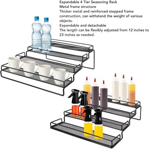 Condient Rack Organizer for Cabinet, 4 Tier Seasoning Step Storage Organizer, Adjustable Metal for Countertops & Cabinets with Stable Frame