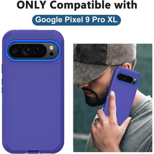 for Google Pixel 9 Pro XL Case with Built in Screen Protector Heavy Duty Military Grade Drop Protection, Full Body Shockproof Protective Phone Case for Google Pixel 9 Pro XL 2024 (Blue)
