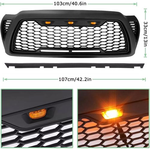 MATMACRO Mesh Grille Compatible For Toyota Tacoma front grill with 3 LED Lights 2005 2006 2007 2008 2009 2010 2011