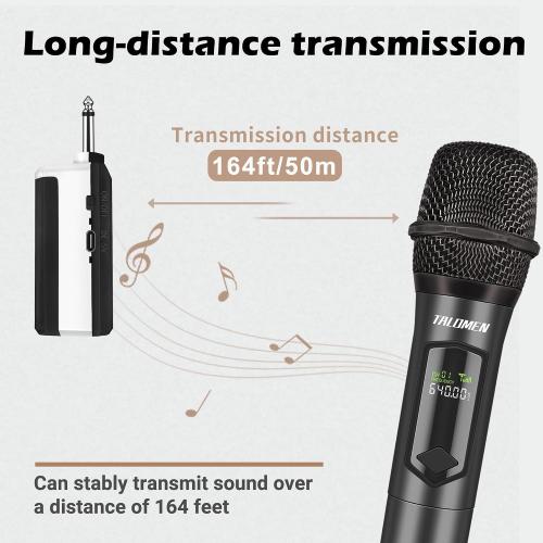 talomen Wireless Microphone,Professional Dual Handheld Cordless Dynamic Mic System with Rechargeable Receiver(160 Ft),Karaoke Microphone Set for Singing,Karaoke,Wedding,DJ,Party,Speech,Church,K60-2