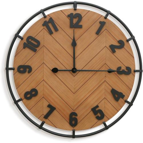 Micasso 27 Inch Large Farmhouse Wall Clock - Silent Non Ticking Rustic Wood & Metal Wall Decor, Oversized Antique Decorative Battery Operated Clock for Living Room, Kitchen, Office, Bedroom