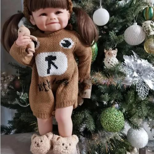 Reborn Baby Doll, 55.88 cm Soft Vinyl, Lifelike Eyes, Deep Brown with Bunny Ears, Collectible