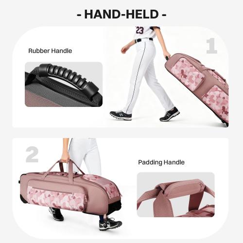 AUROTIER Large Rolling Baseball Catchers Gear Bag with Wheels, Wheeled Softball Bag for 4 Bats with Fence Hooks Waterproof Pocket Shoe Compartment for T-Ball Adult, Baseball Equipment Duffle Bag