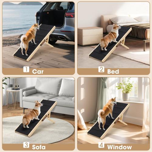 Dog Ramp for Couch, Wooden Dog Ramp for Low Bed,Sofa,Stairs , 6 Adjustable Height from 12'' to 22, Portable Stable Pet Steps with Non-Slip Pad for Small Medium Dogs Old Dogs & Cats, up to 90 lbs