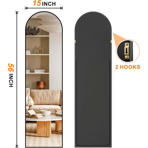 Arched Full Length Mirror, 56x15 Standing Body Mirror for Wall, with Aluminum Alloy Frame for Bedroom, Living Room, Dressing Room(Black)