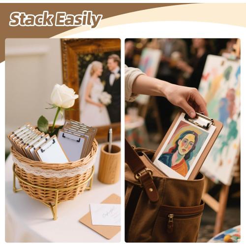 6 x 9 Clipboards Bulk, 32 Pack Small Clip Board, A5 Letter Size Wooden Hardboard Kids Clipboard Pack for Classroom, Party, Home, Brown