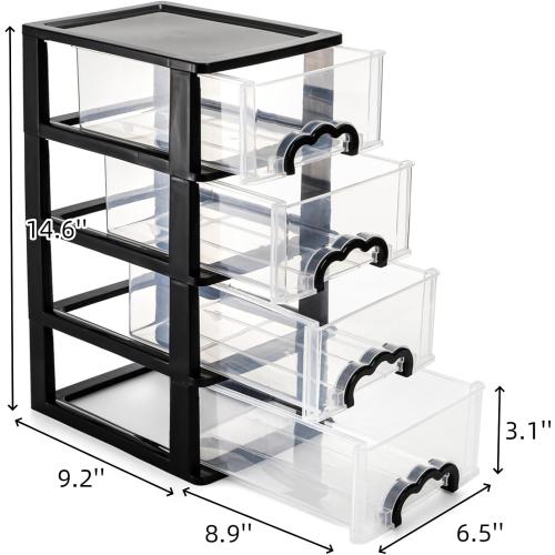 Desktop Organizer with 4 Drawers, Clear Plastic Storage Drawer Unit, Small Desk Organizer Storage Box, Durable Storage Bin Container Case for Countertop Stationery Pens Makeup Office Supplies