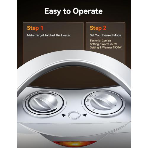 Silver GiveBest Portable Electric Space Heater with Thermostat, 1500W/750W Safe and Quiet Ceramic Heater Fan, Heat Up 200 Square Feet for Office Room Desk Indoor Use, Silver