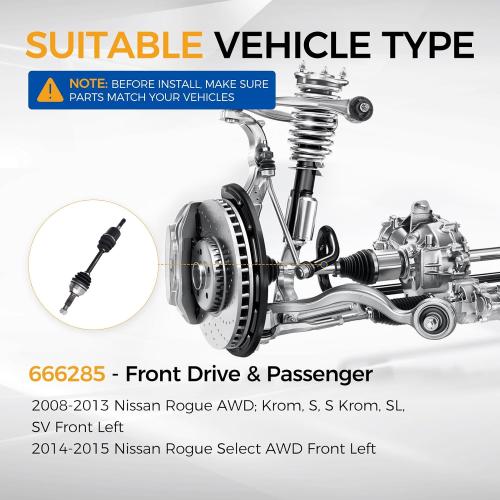 PAROD 666285 AWD CV Axle Assembly Fit for 2008-2013 Nissan Rogue, 2014-2015 Rogue Select - Front Left Drive Side
