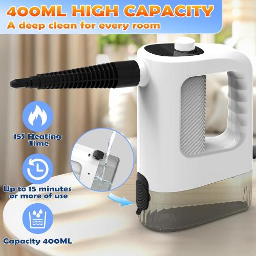 Steam Cleaner, 3-Level Adjustable Handheld Steam Cleaner, 15s Heat-Up, 400ML Large Capacity Steamer Cleaning with 14 pcs Accessories, Portable Steam Cleaner for Home for Dirt, Grease, Tile,Floor, Car