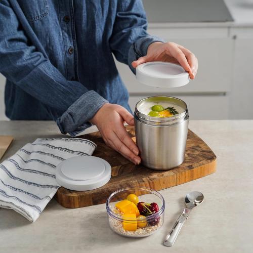 Bakpoco Stainless Steel Thermo for Hot Food for Kids Adults, 16.9oz Leakproof Insulated Food Jar with Detachable Snack Container (6.7oz) & Spoon, Wide Mouth Lunch Food Container for School, Office