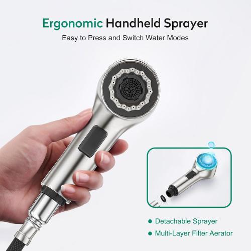 Silver CREA Pull Out Bathroom Faucet Single Hole 1 Handle Utility Sink Faucet with Sprayer Handheld Laundry Room Bath Tub Faucet for Kids Pet Vanity Face Basin Mixer Tap Brushed Nickel Stianless Steel