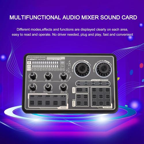 Sound Card, Mixing Sound Card,SK600 Multi-Function Digital Audio Mixer External Sound Card with BT Connection for Computer Smartphone Singing Recording Live Broadcast Gaming