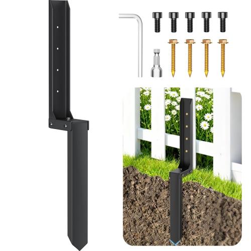 Fence Post Repair Kit, Heavy Duty Thickened Steel Fence Post Anchor Ground Stakes, Quick Fix Broken/Leaning Wood Posts, No Dig Drive-in Support for Yard, Garden & Fence(1-Pack)